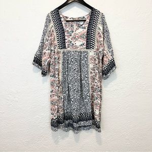 Sundance Peasant Dress Paisley Floral Bohemian Ivory Blue Red Large